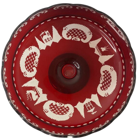 Egerman Czech Bohemian Ruby Red Glass Pedestal Fruit Bowl Magic Potion Christmas - Picture 2 of 16